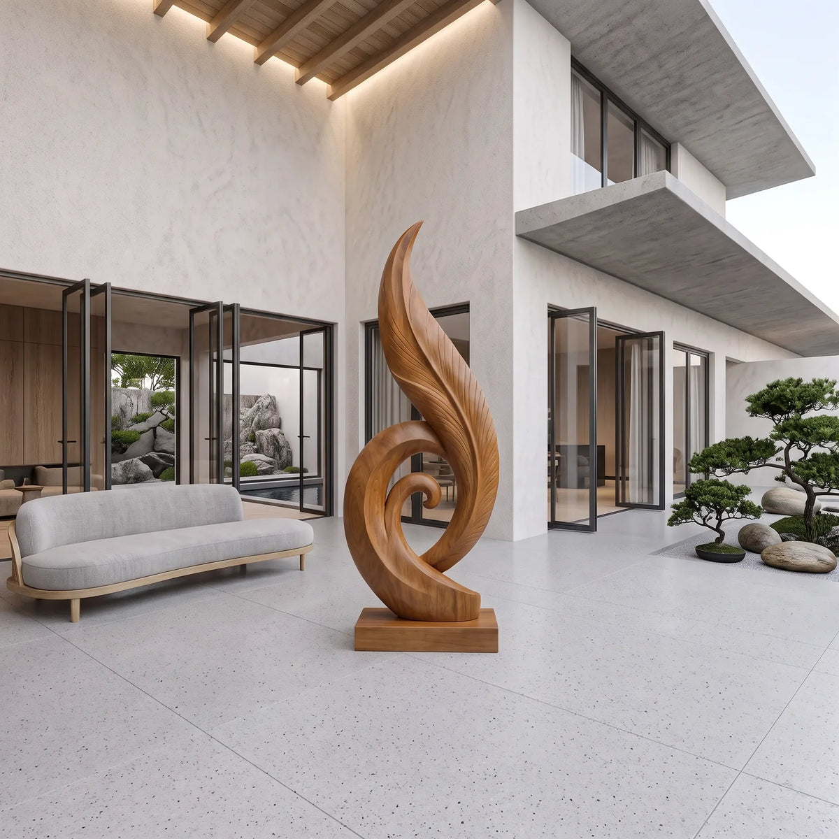 Mid Century Abstract Wood Sculpture For Luxury Living Room