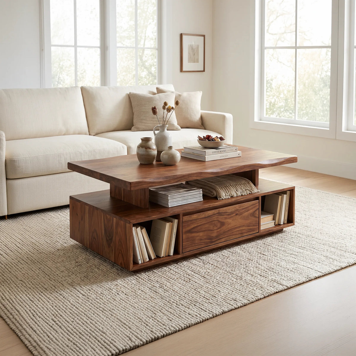 Organic Modern Storage Coffee Table Contemporary Living Room
