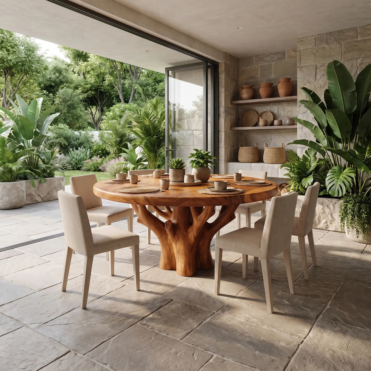 Cozy Round Dining Table Wooden Dining Table Modern Dining Table Tree Base For Dining Room