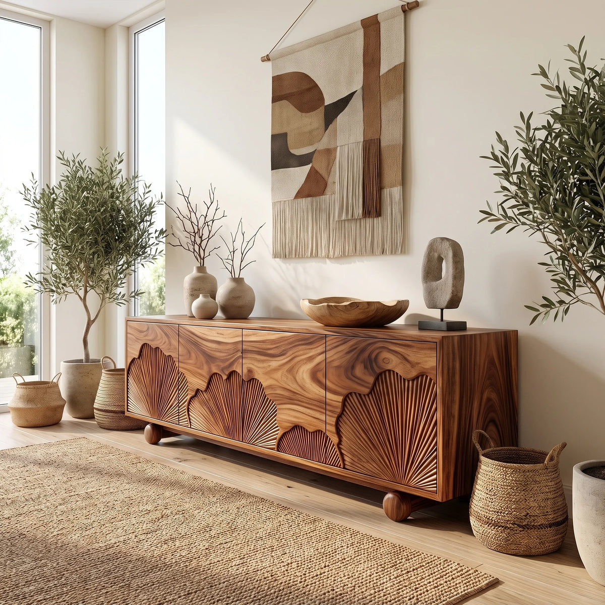 Tranquil Sideboard Dining Room Sideboard Cabinet Buffet Cabinet Scalloped Fan Carving For Dining Room