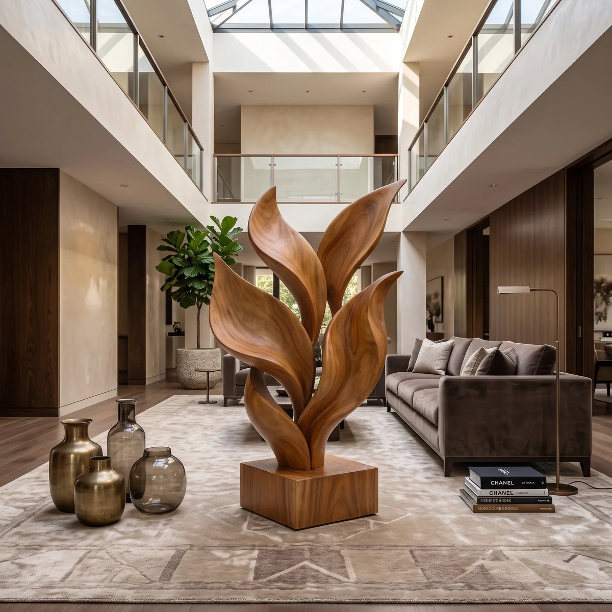 Coastal Botanical Wooden Sculpture For Luxury Beach House Decor