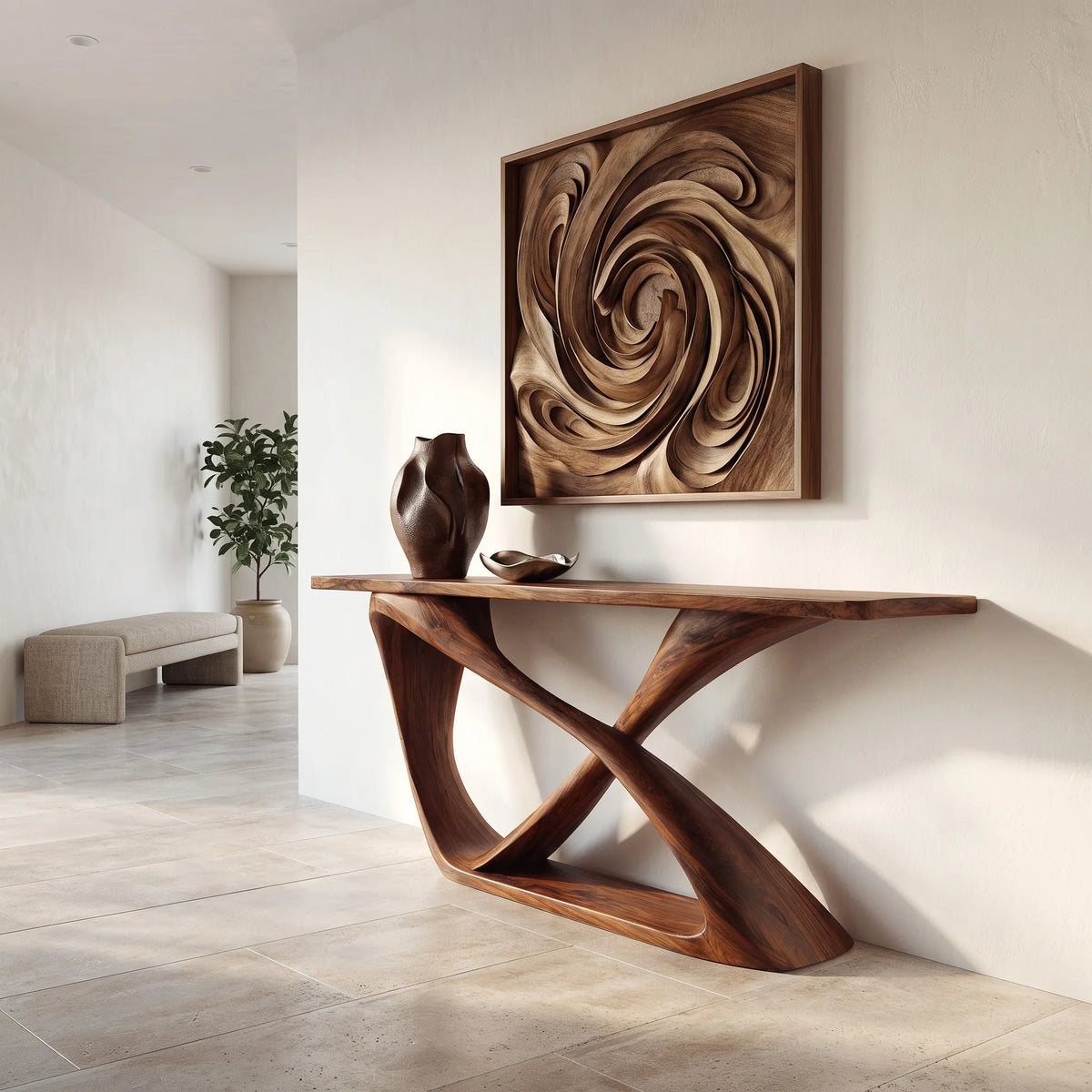 Contemporary Sculptural Curved Console Table For Hallway
