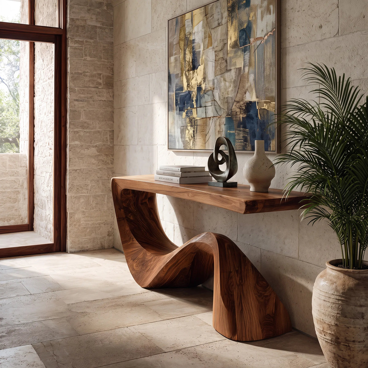 Modern Curved Sculptural Console Table For Contemporary Entryway