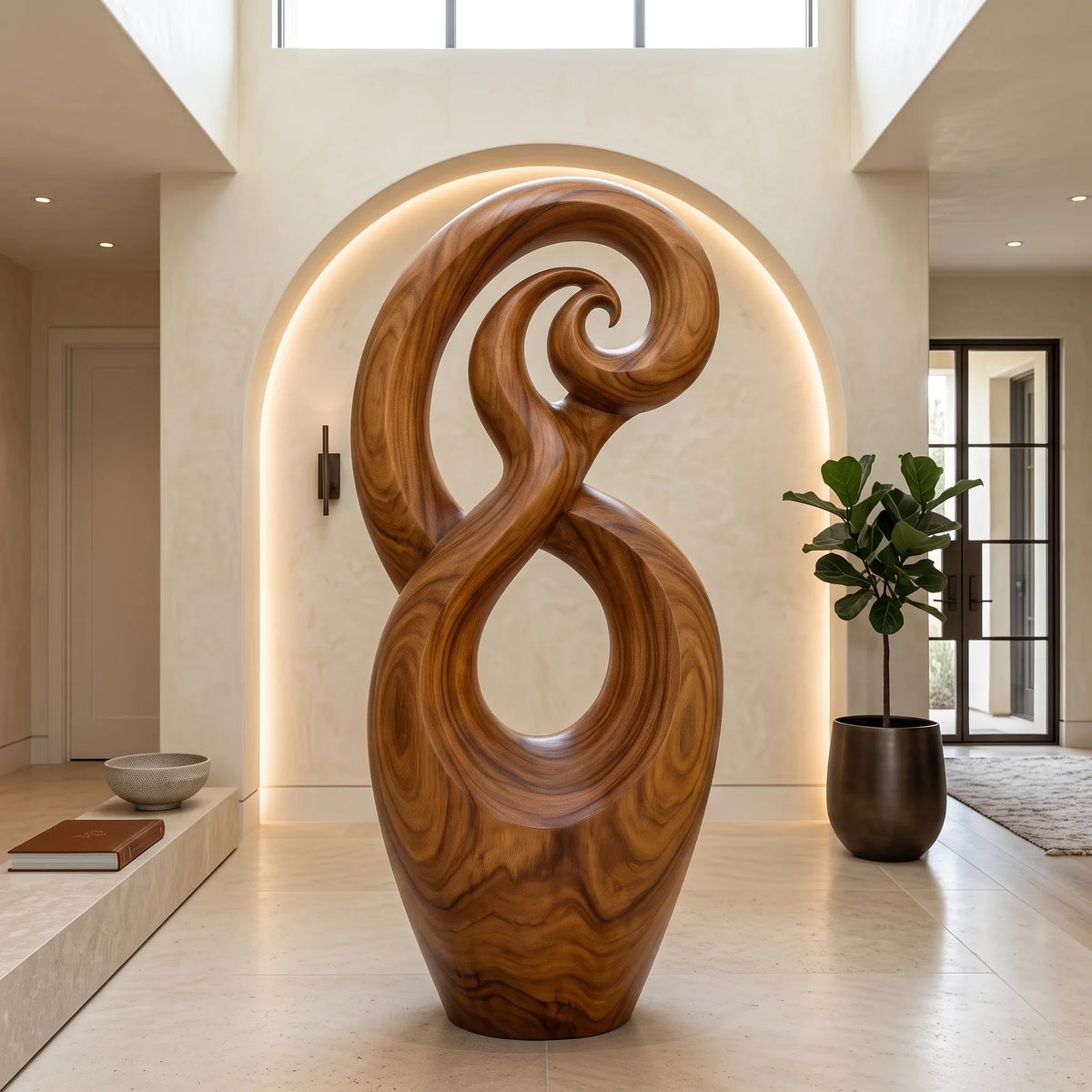 Handcrafted Spiral Wooden Sculpture For Coastal Home Decor