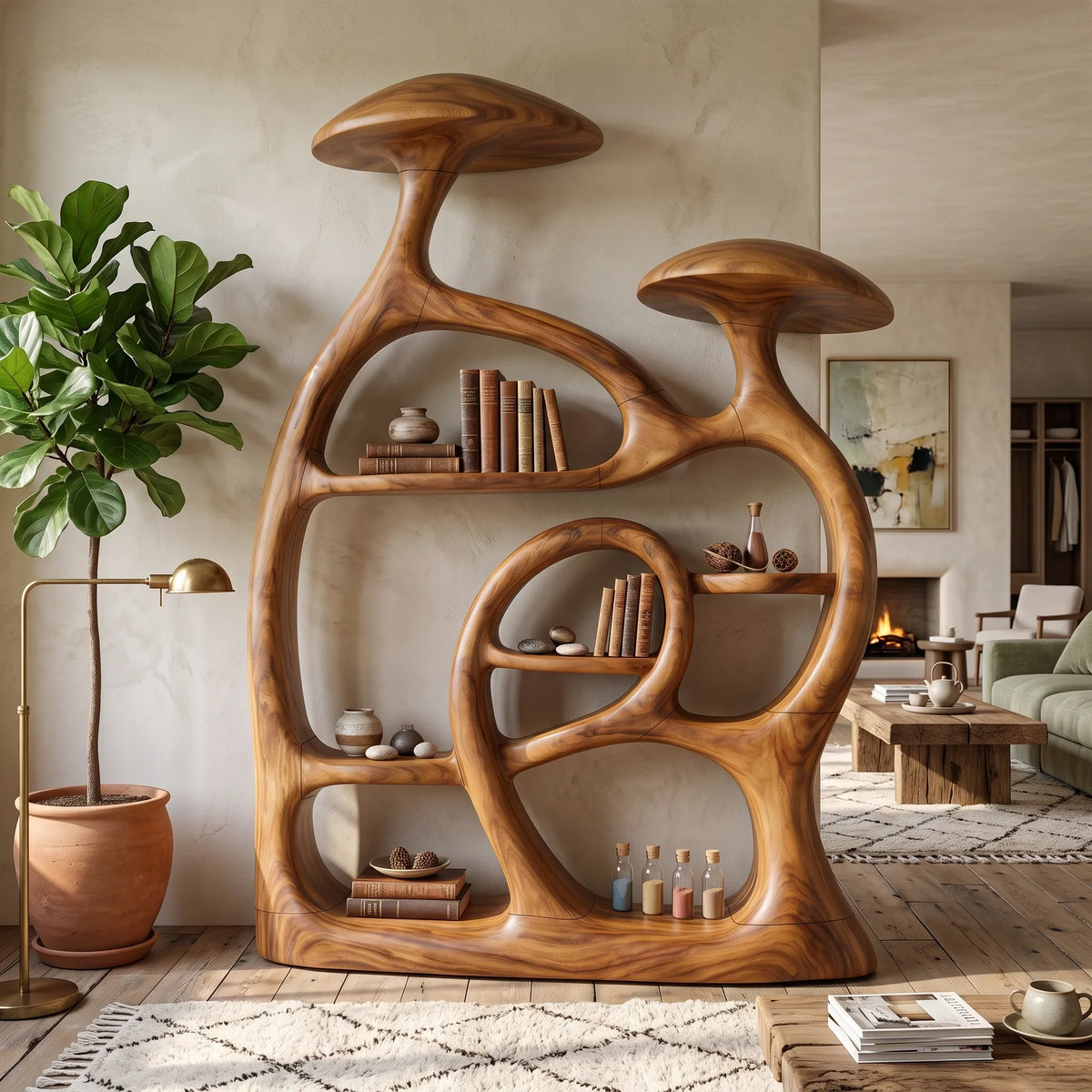 Minimalist Freestanding Mushroom Bookshelf Modern Home Office