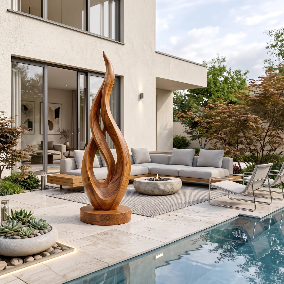 Japandi Twisted Wood Sculpture For Minimalist Outdoor Garden Decor