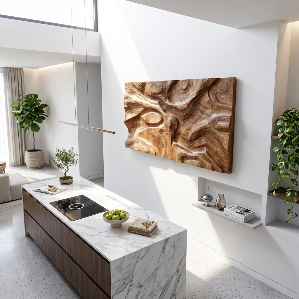 Organic Modern Wood Wall Art For Luxury Bathroom