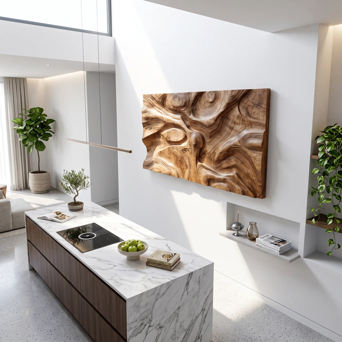 Organic Modern Wood Wall Art For Luxury Bathroom