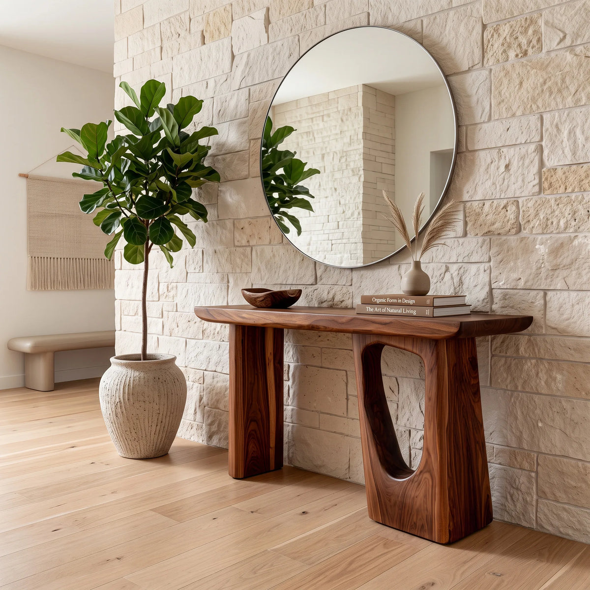 Contemporary Sculptural Console Table With Pedestal Legs For Entryway