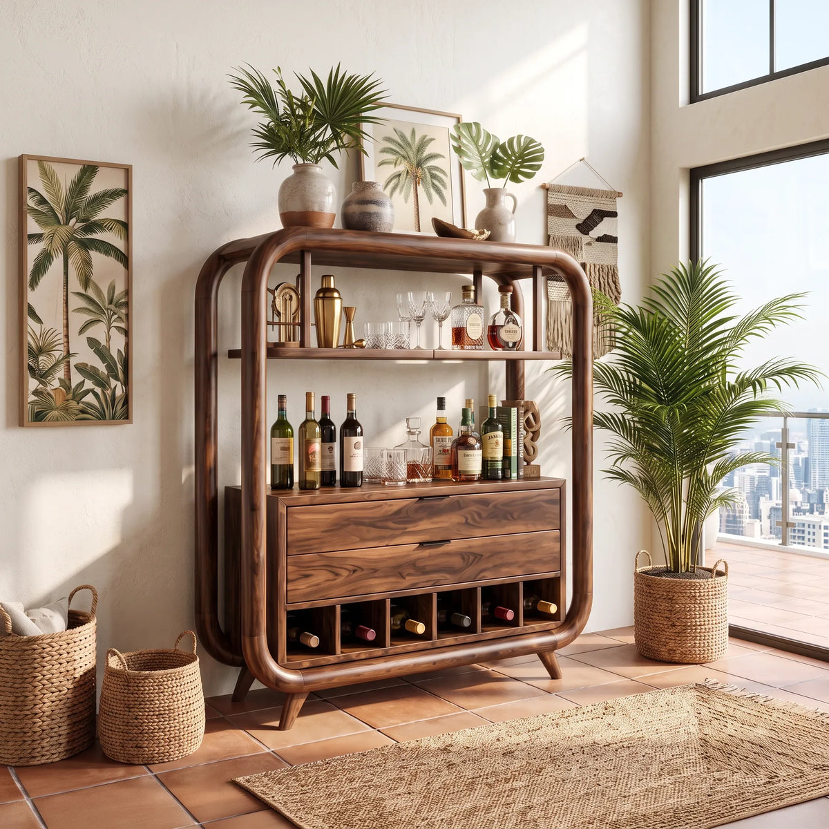 Mediterranean Wine Bar Cabinet Coastal Residence