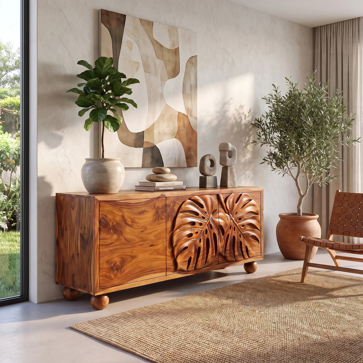Tropical Sideboard Dining Room Sideboard Cabinet Buffet Cabinet Monstera Relief For Dining Room