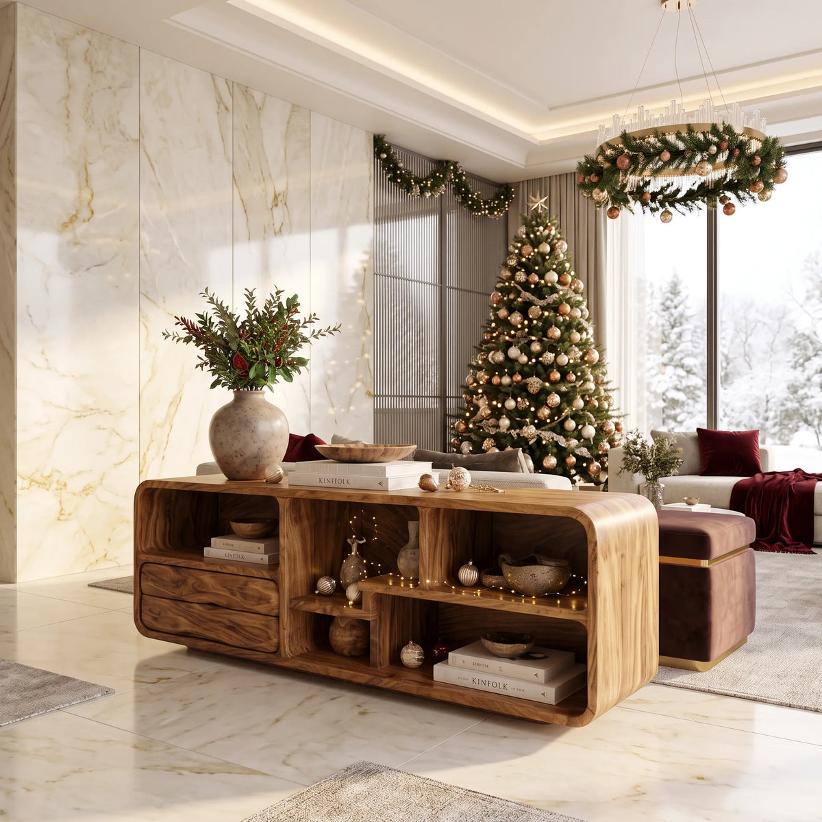 Scandinavian Nutcracker Sofa Table Cozy Bedroom