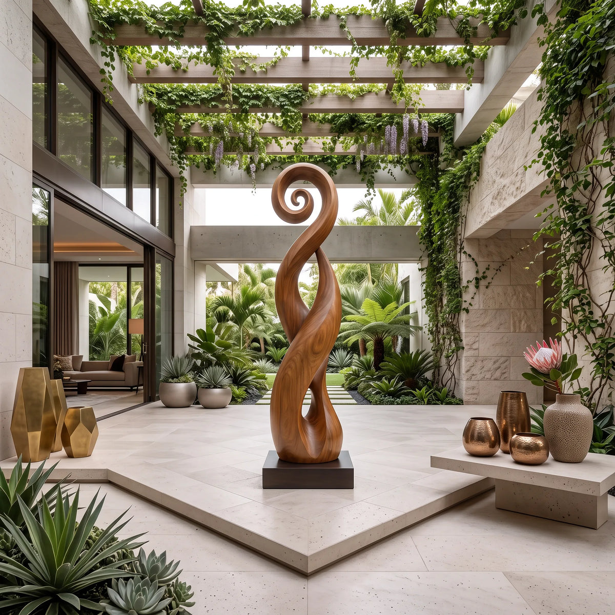 Modern Organic Twisted Wood Sculpture For Luxury Entryway Decor