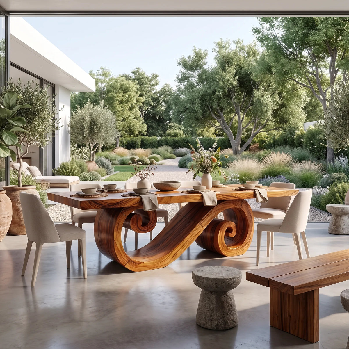 Flowing Dining Table Rectangle Dining Room Table Scroll Base For Dining Room