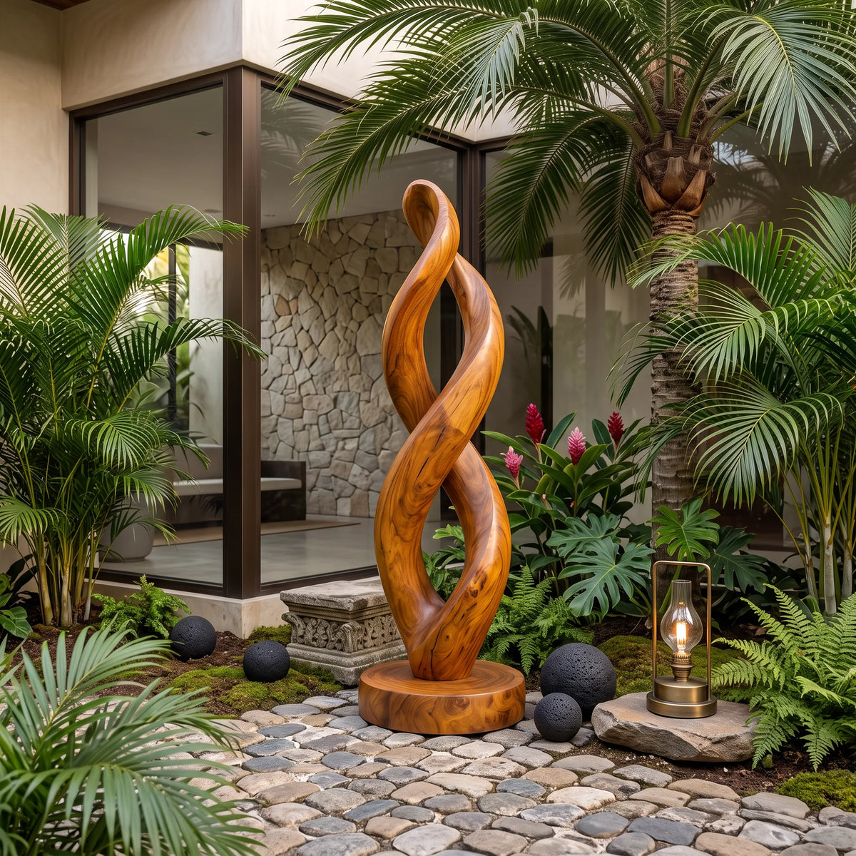 Modern Organic Twisted Wood Sculpture For Outdoor Garden Decor