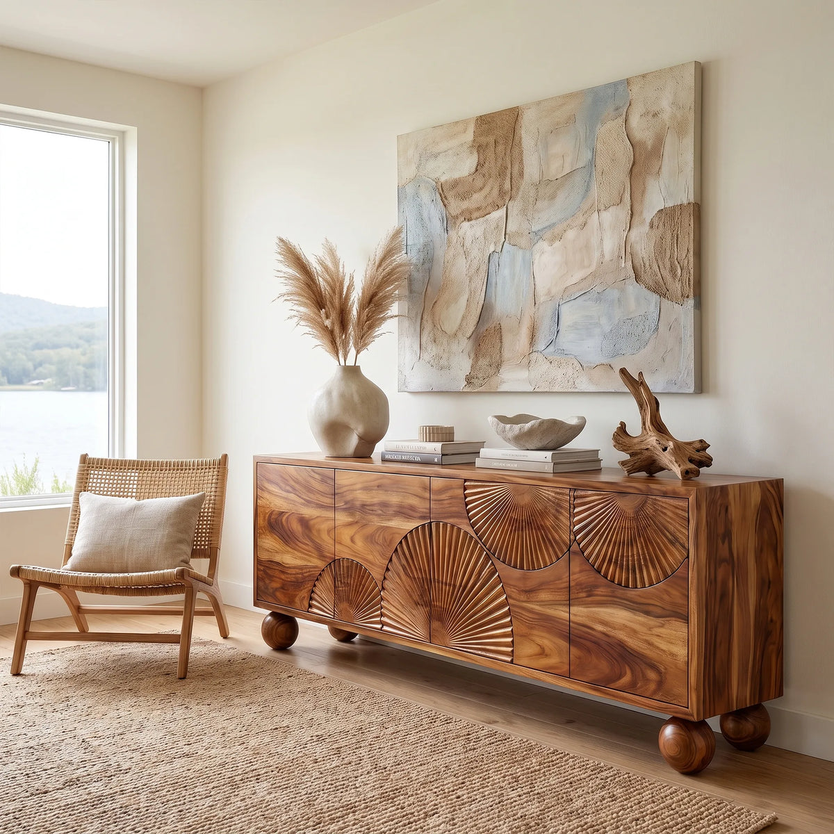 Radiant Sideboard Cabinet Dining Sideboard Buffet Cabinet Fan Carving For Dining Room