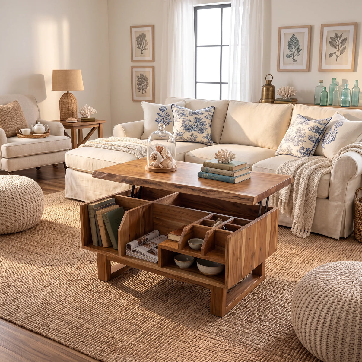 Handcrafted Lift Top Storage Coffee Table Luxury Apartment
