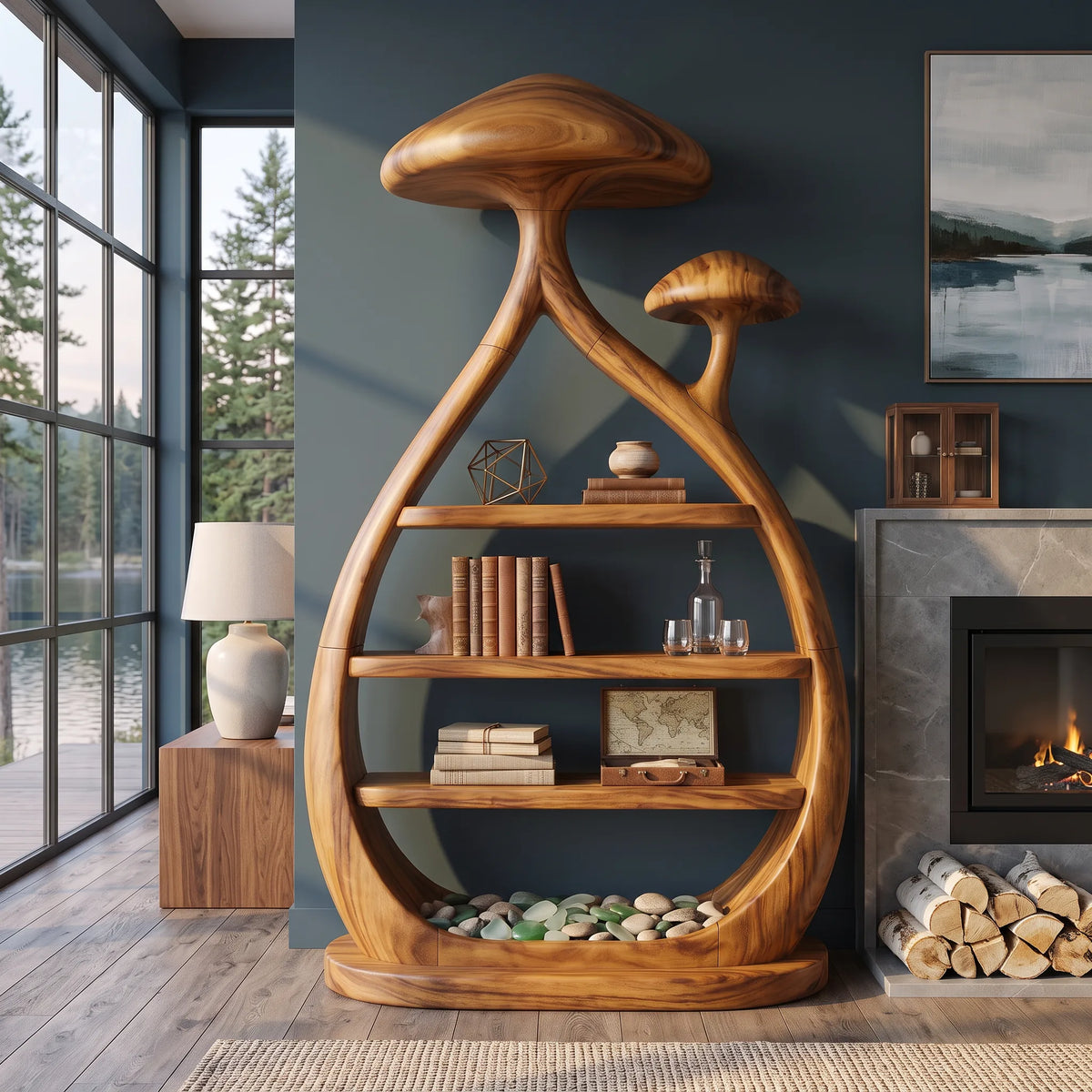 Modern Freestanding Mushroom Bookshelf Bright Living Room