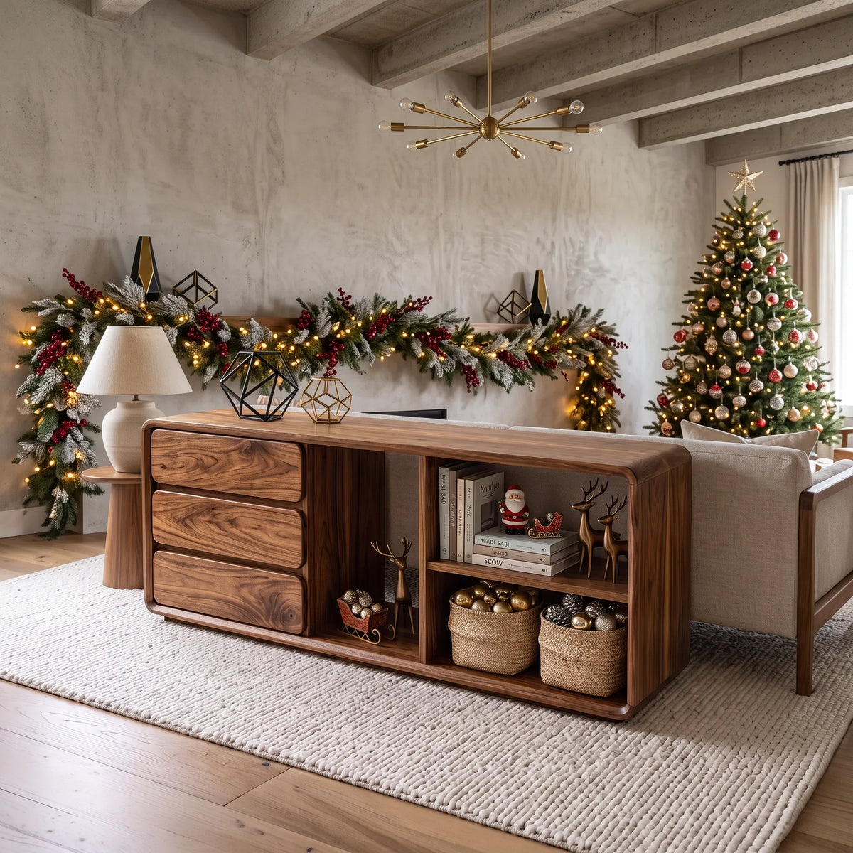 Minimalist Xmas Bedroom Storage Bench Reindeer Decor