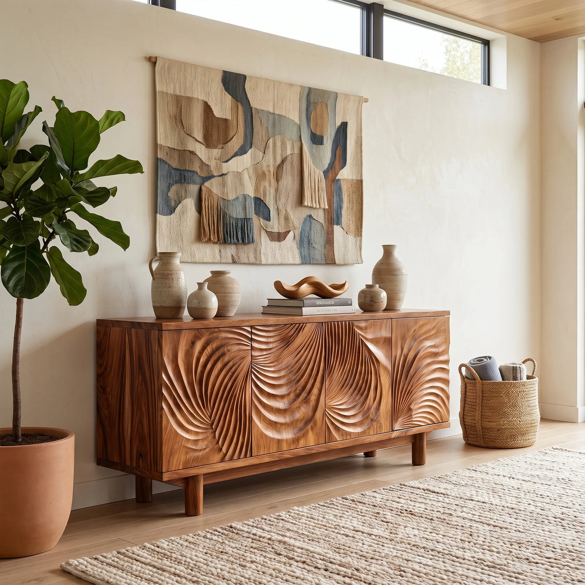 Luminous Sideboard Dining Sideboard Cabinet Buffet Cabinet Layered Wave Carving For Dining Room
