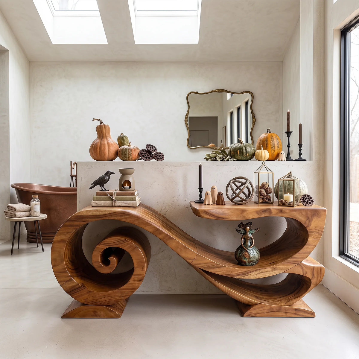 Rustic Pumpkin Solid Wood Console Table Living Room