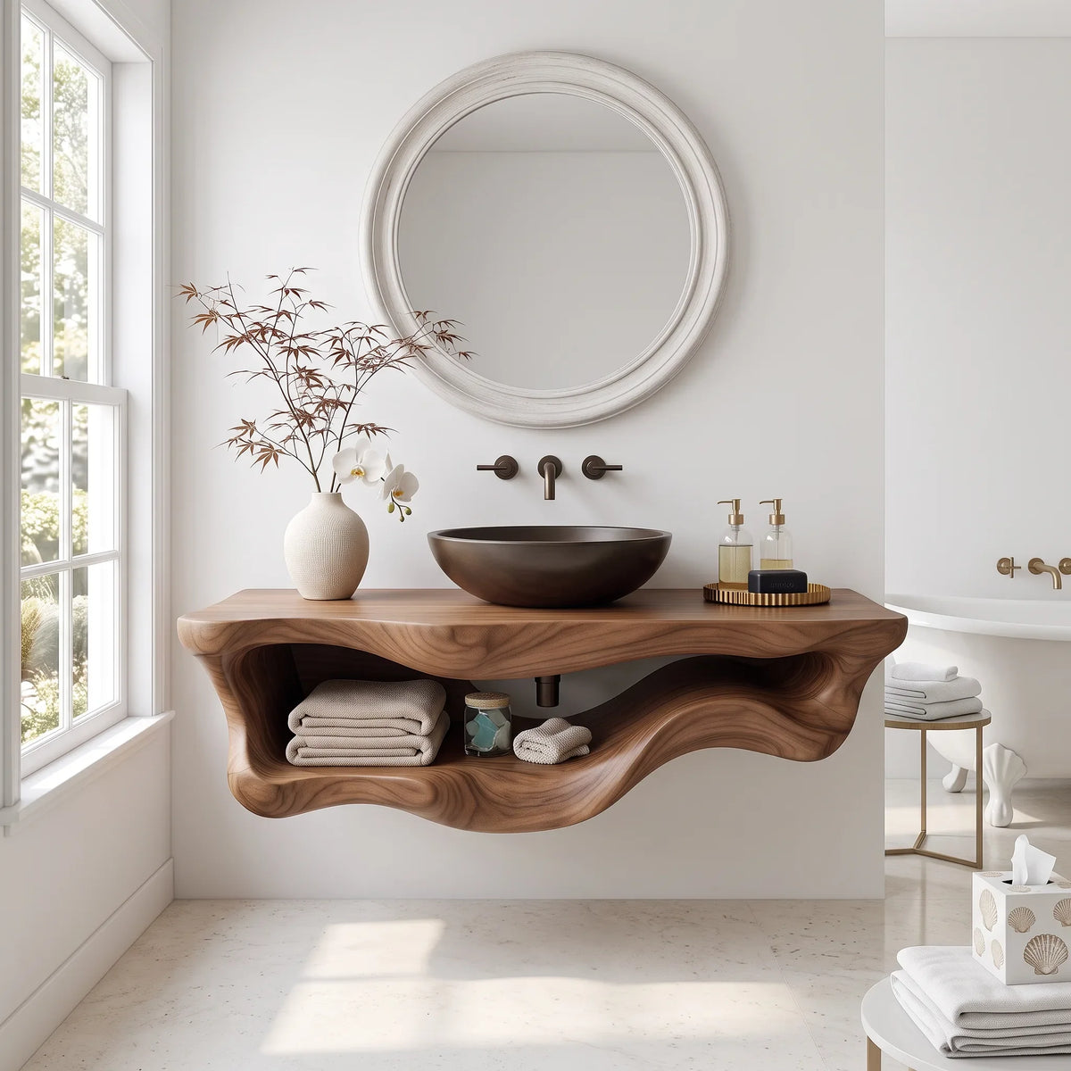 Organic Sculptural Wood Bathroom Vanity Spa Bathroom