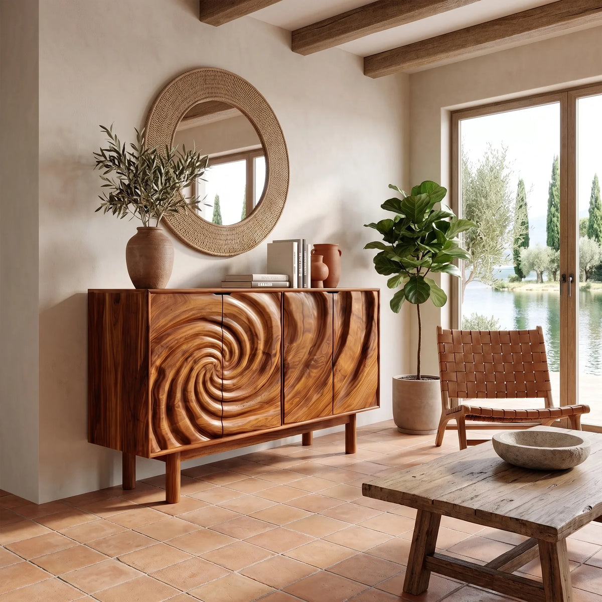 Flowing Sideboard Sideboard Cabinet Modern Sideboard Swirl Relief Front For Living Room