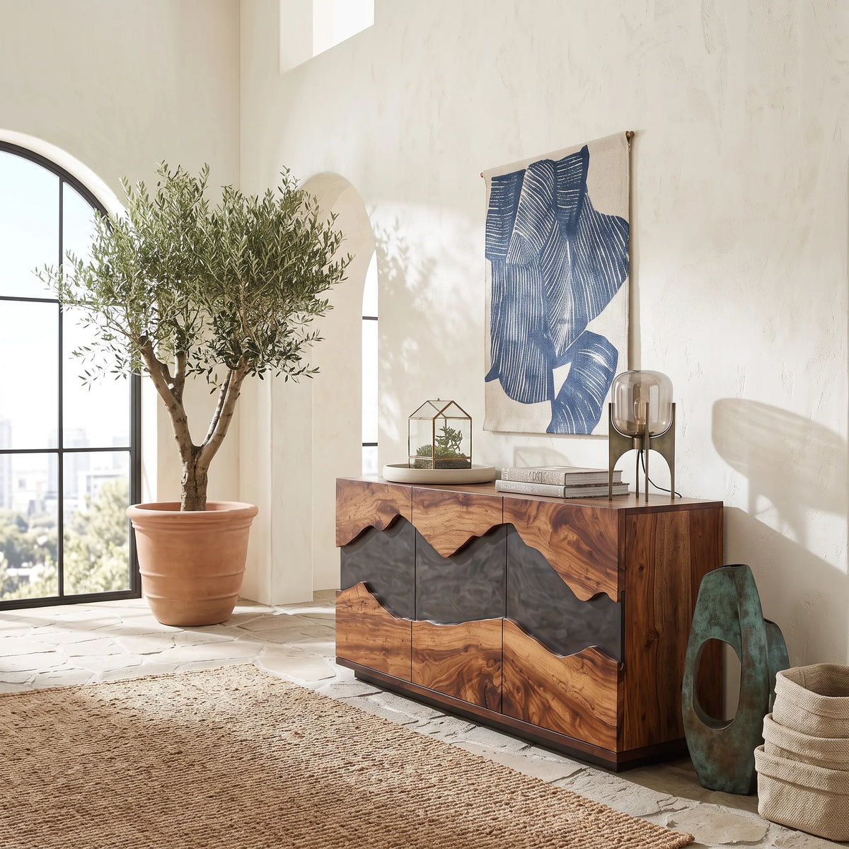 Contemporary Live Edge Buffet Cabinet Living Room