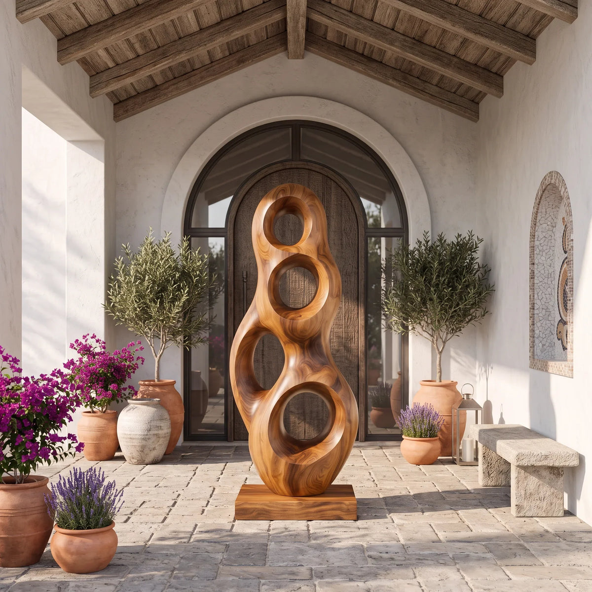 Organic Wooden Sculpture For Modern Penthouse Balcony Decor