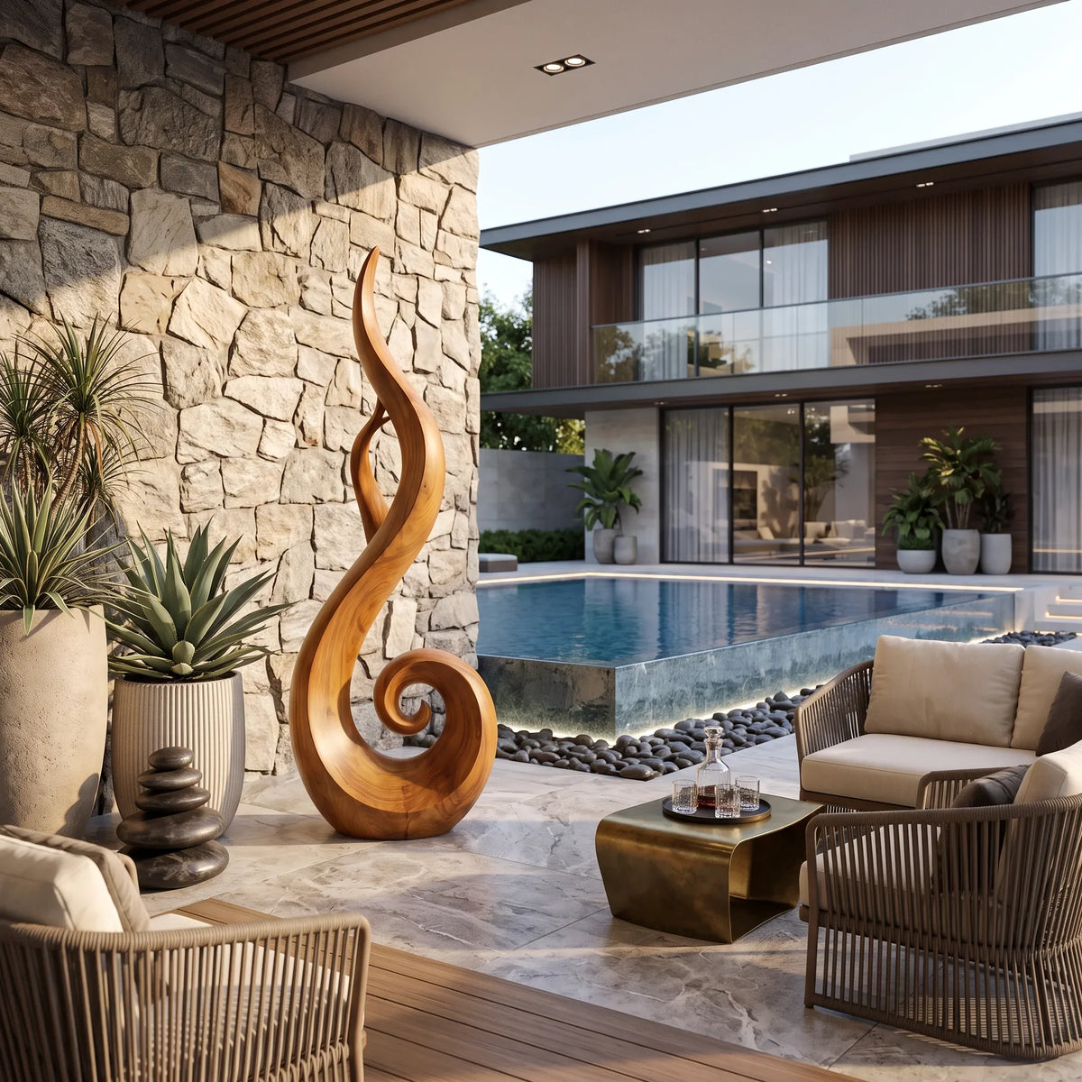 Handcrafted Spiral Wood Sculpture For Luxury Foyer Home Decor
