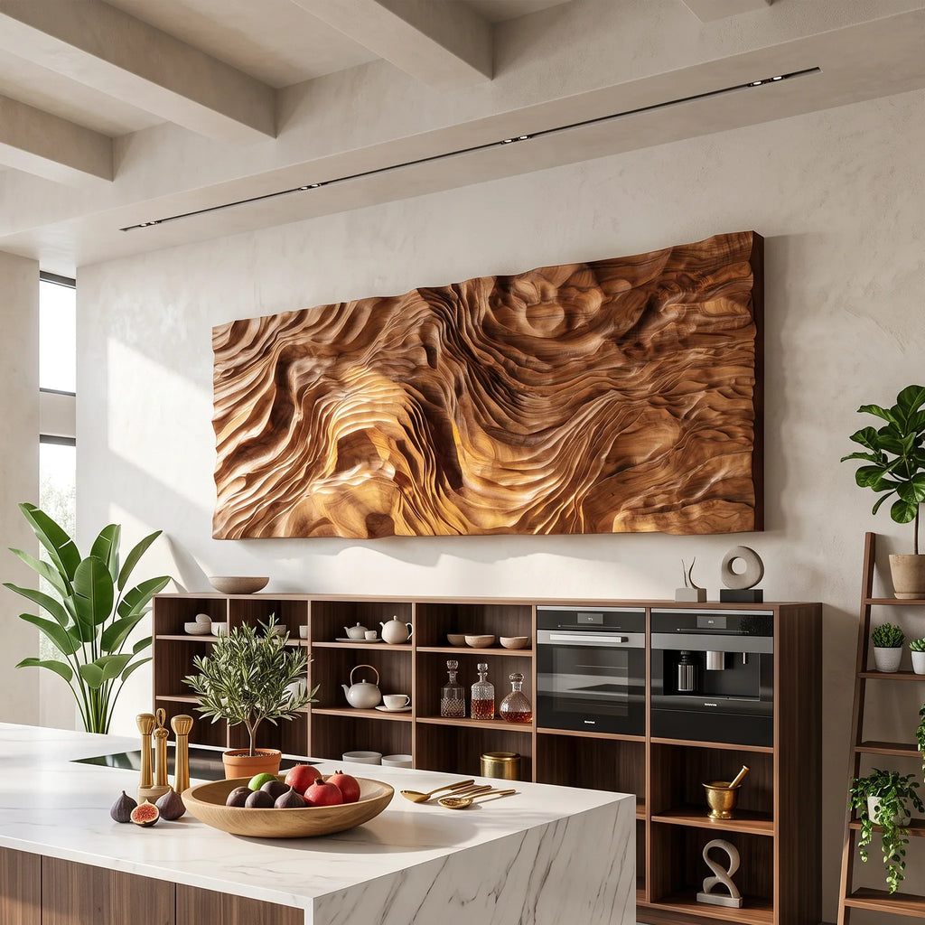 Organic Sculptural Wood Wall Art For Modern Foyer