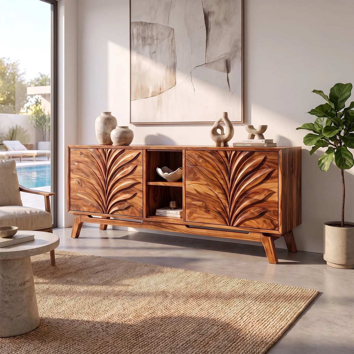 Refined Sideboard Storage Cabinet Modern Sideboard Buffet Cabinet Leaf Carving For Living Room