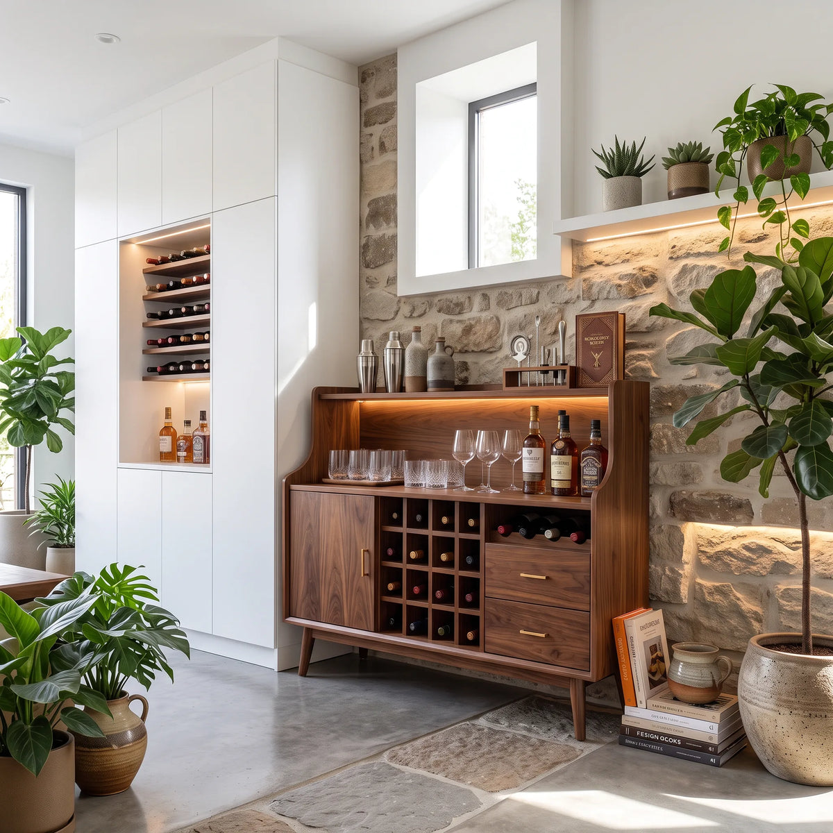 Mid Century Wine Bar Cabinet Luxury Kitchen