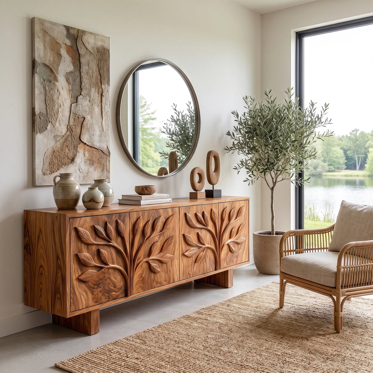 Natural Sideboard Cabinet Dining Room Sideboard Modern Sideboard Branch Carving For Living Room