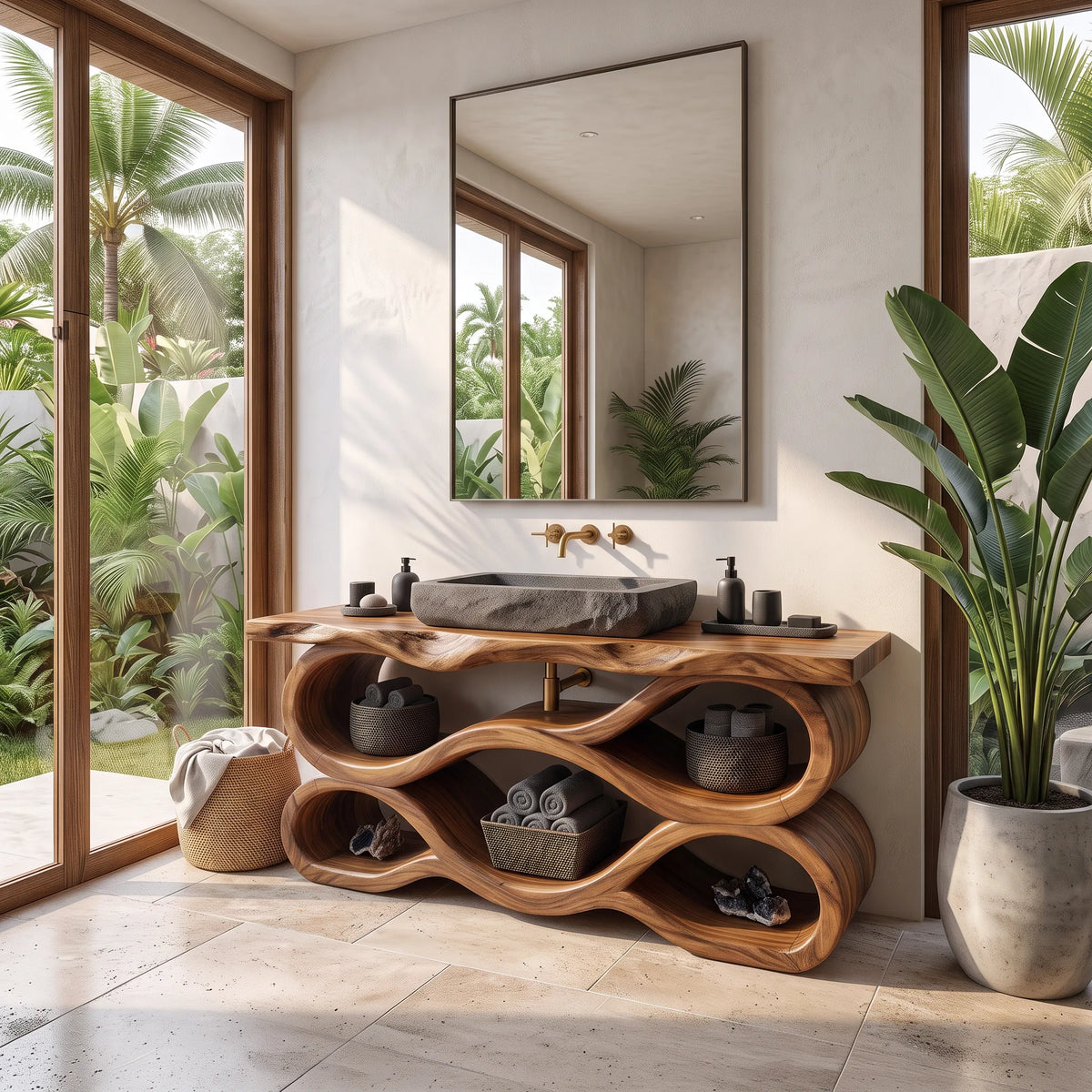 Mediterranean Live Edge Bathroom Vanity Luxury Bathroom