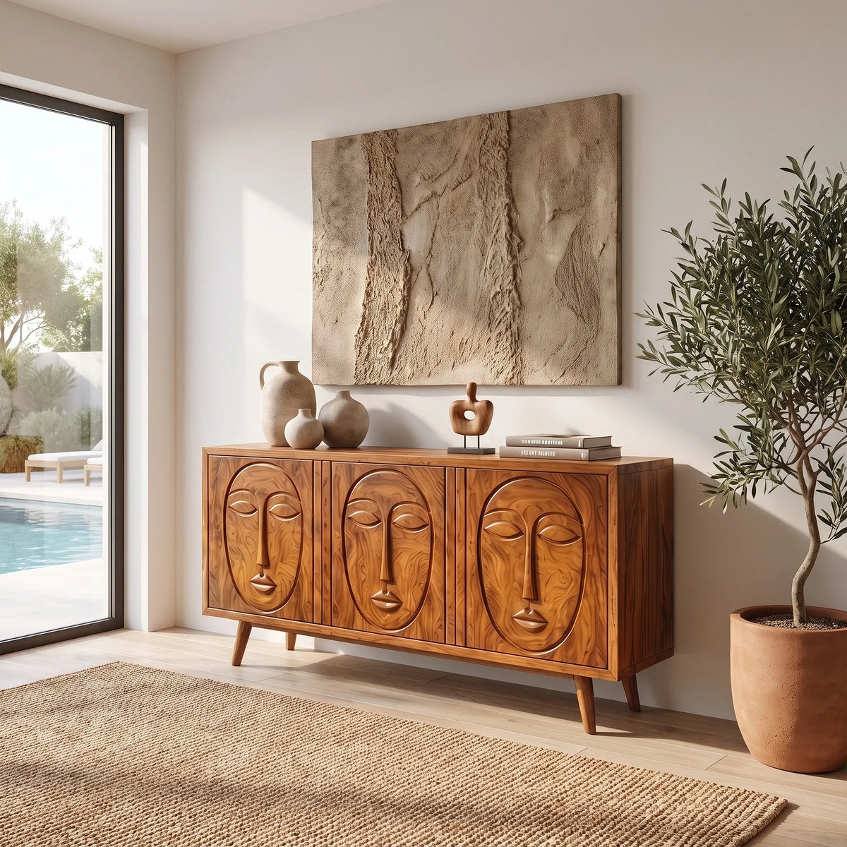 Artistic Sideboard Cabinet Dining Room Sideboard Modern Sideboard Face Carving For Living Room