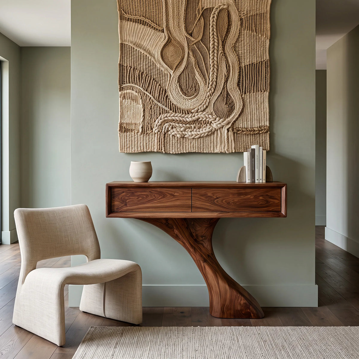 Modern Sculptural Console Table With Drawers For Entryway