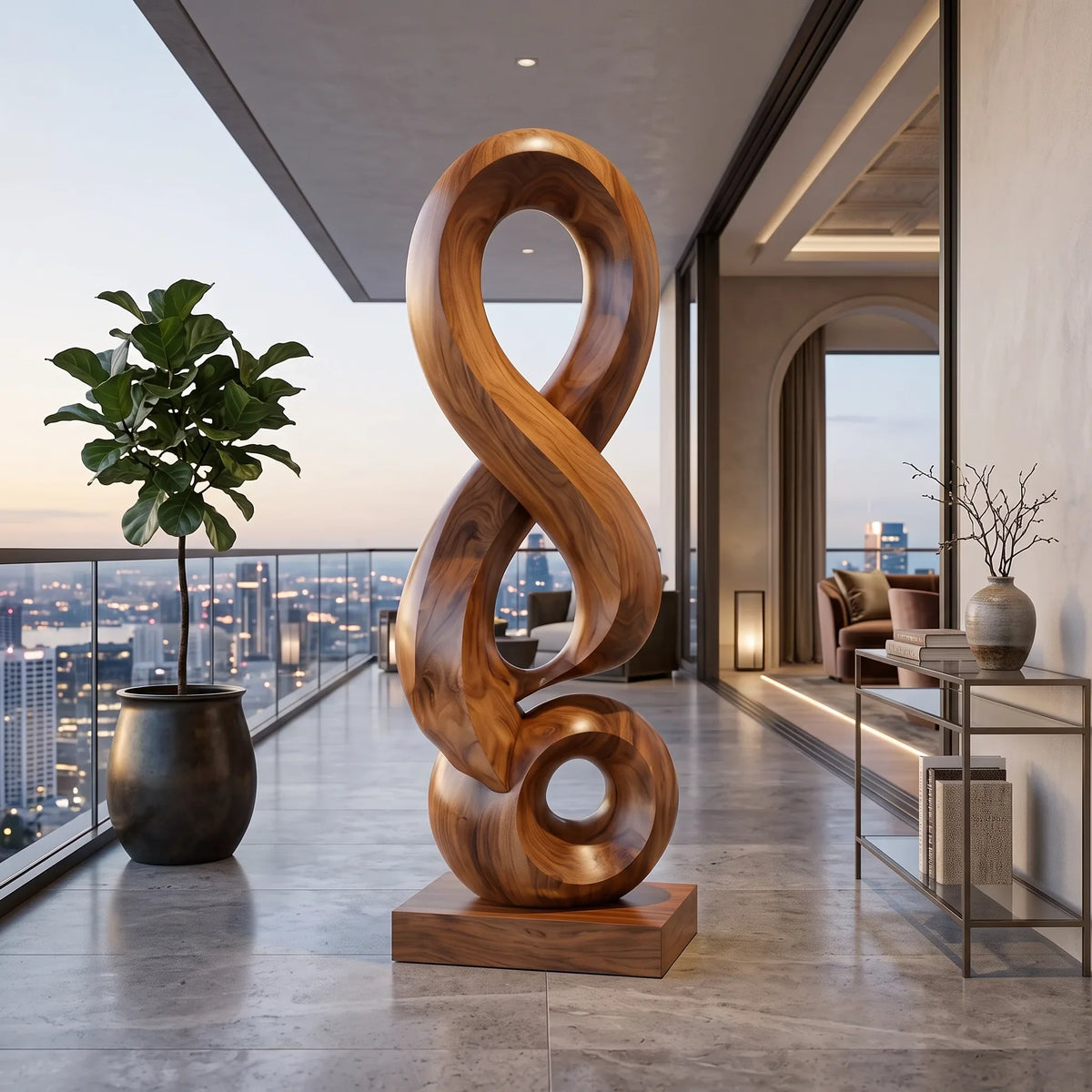 Handcrafted Abstract Wooden Sculpture For Luxury Patio Decor