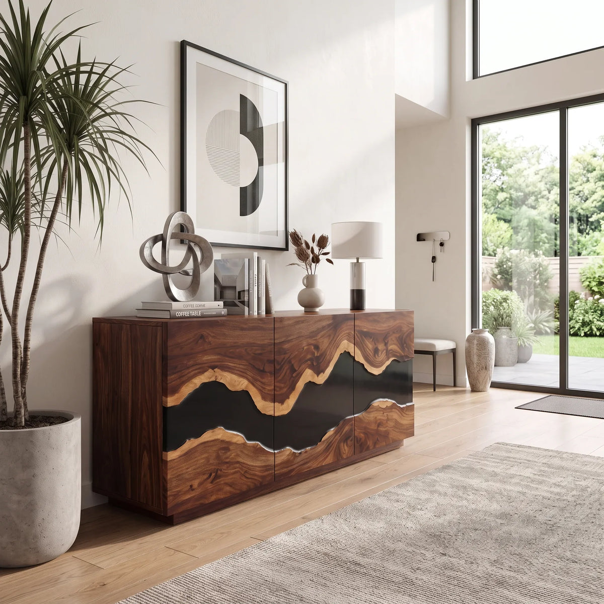 Contemporary Live Edge Sideboard Cabinet Living Room