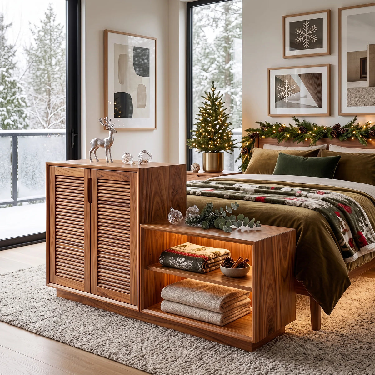 Modern Christmas Wooden Storage Cabinet Nutcracker Decor