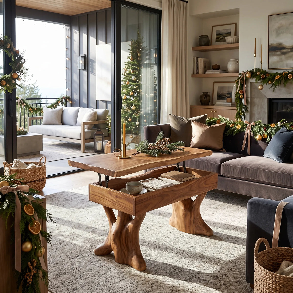 Rustic Christmas Lift Top Coffee Table Cozy Living Room