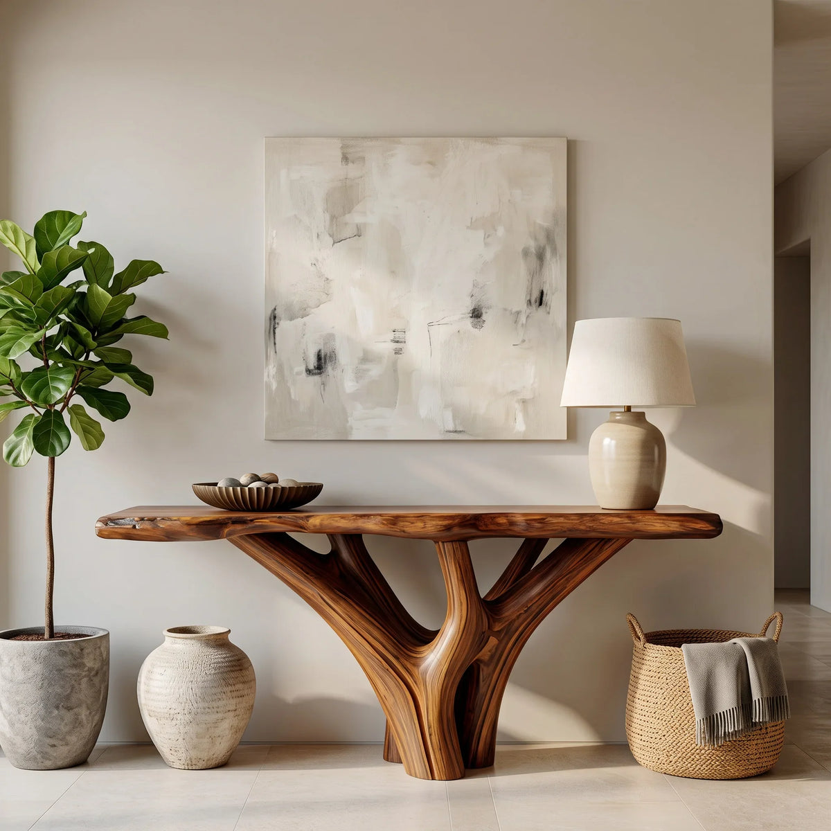 Live Edge Sculptural Console Table For Modern Entryway