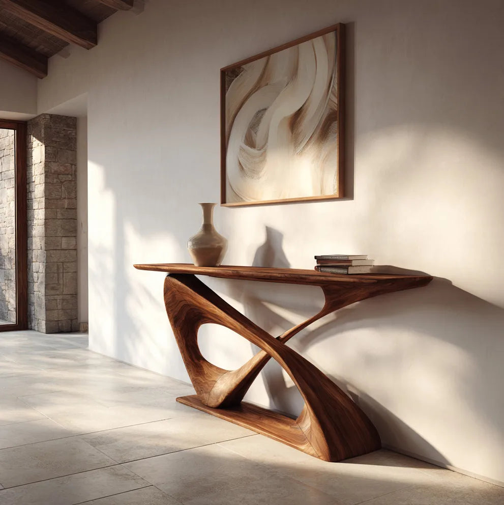 Modern Sculptural Console Table With Curved Base For Entryway