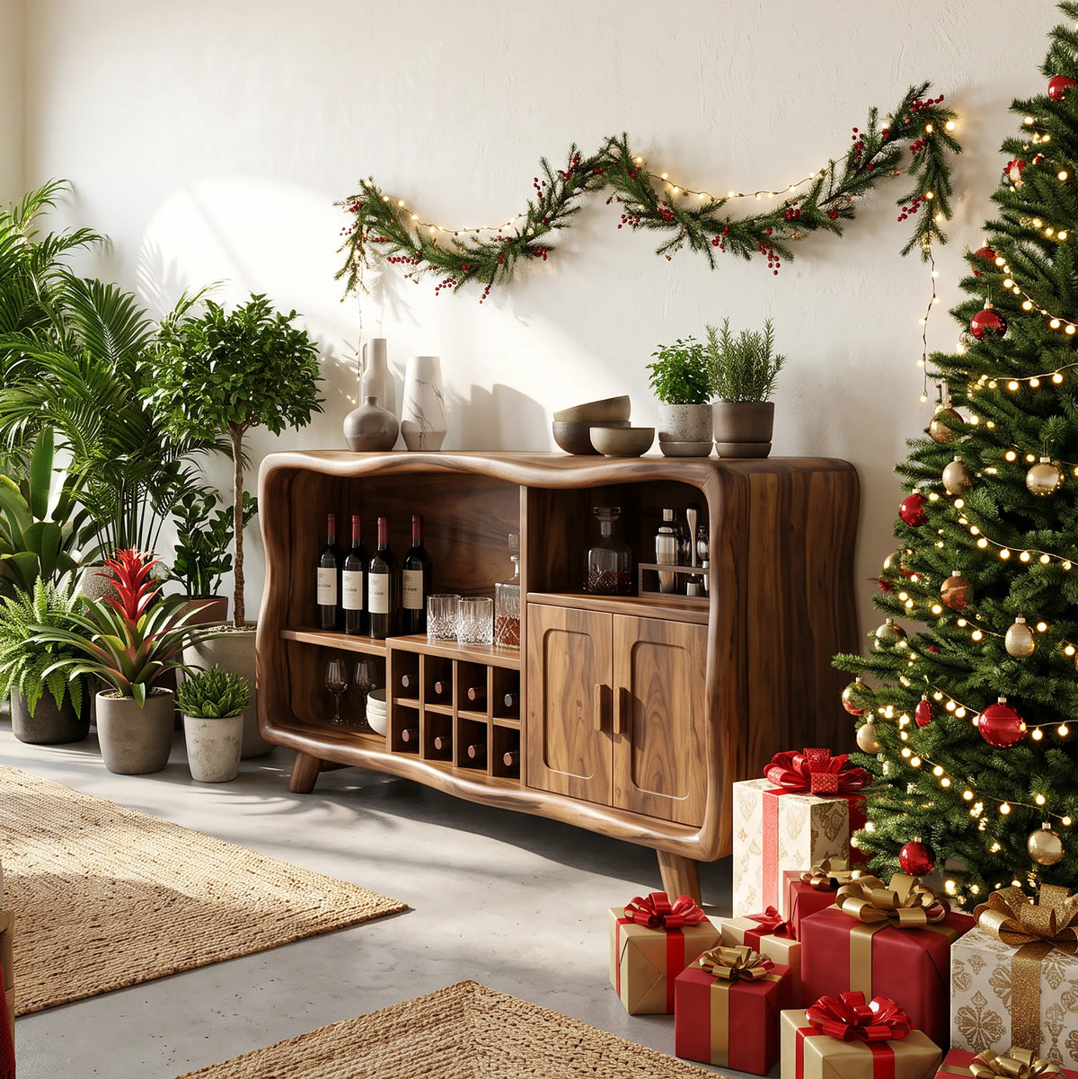 Organic Modern Christmas Bar Cabinet Living Room