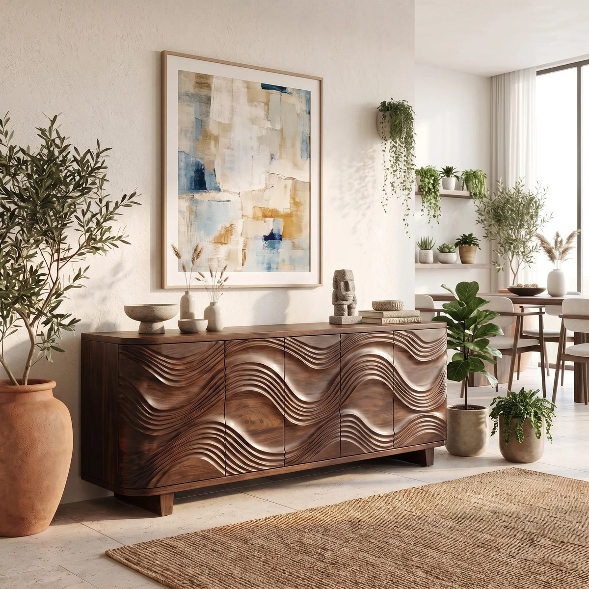 Contemporary Carved Sideboard Cabinet City Apartment