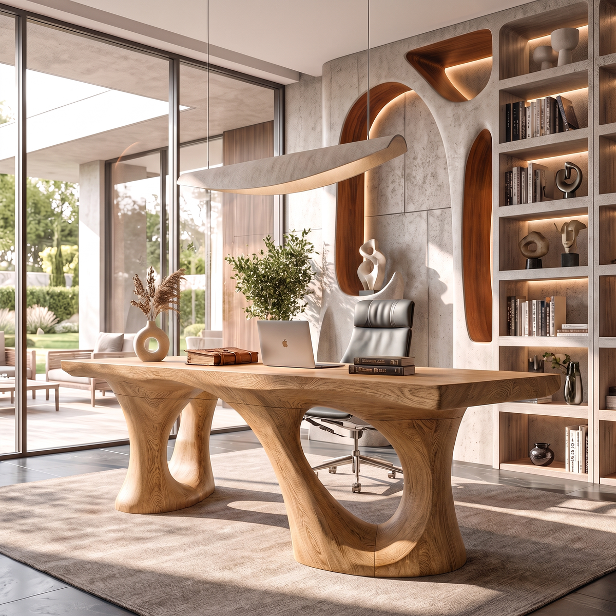 Transitional Halloween Desk With Statement Curved Base For Home Office
