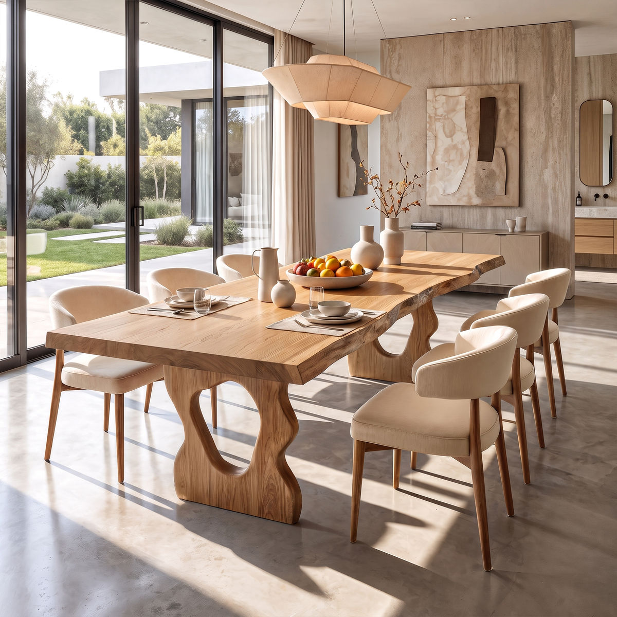 Mid Century Dining Table With Bold Curved Base For Dining Room
