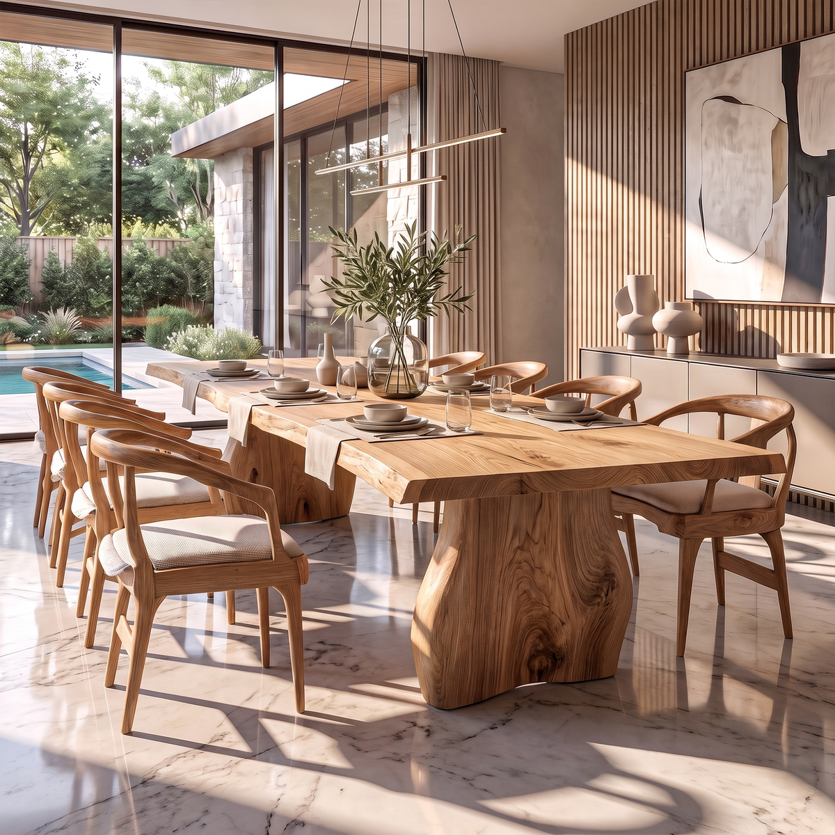 Contemporary Dining Table With Asymmetrical Natural Edge Top For Dining Room