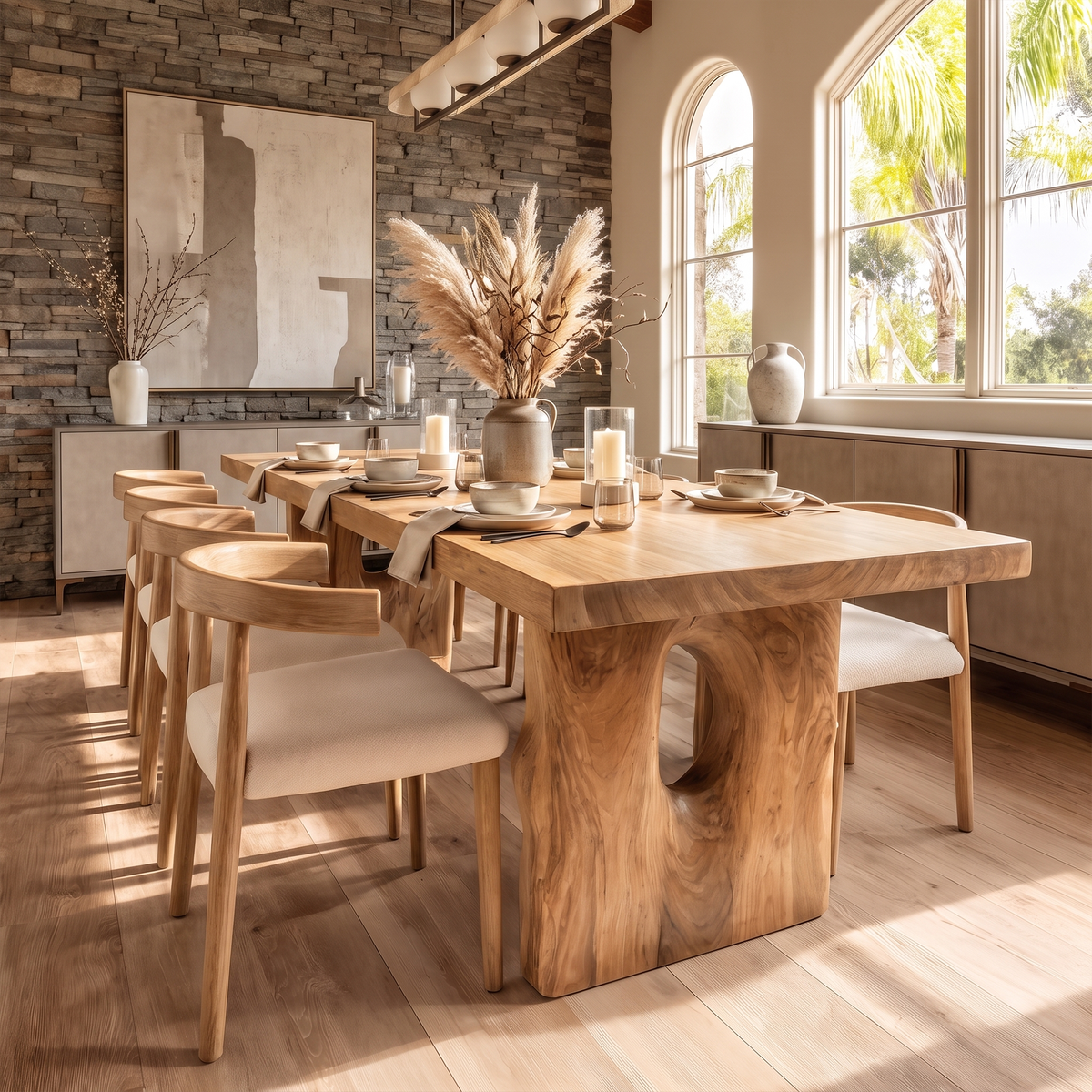 Modern Statement Dining Table With Nature Inspired Support Frame For Dining Room