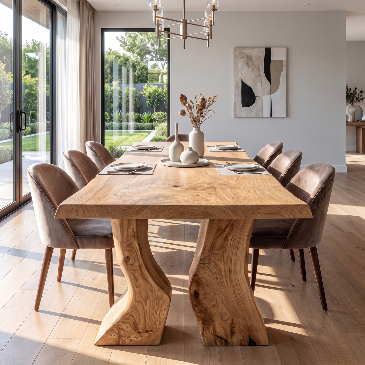 Organic Dining Table With Asymmetrical Live Edge Top For Dining Room